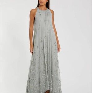 Mac Duggal Silver Embellished Maxi Dress